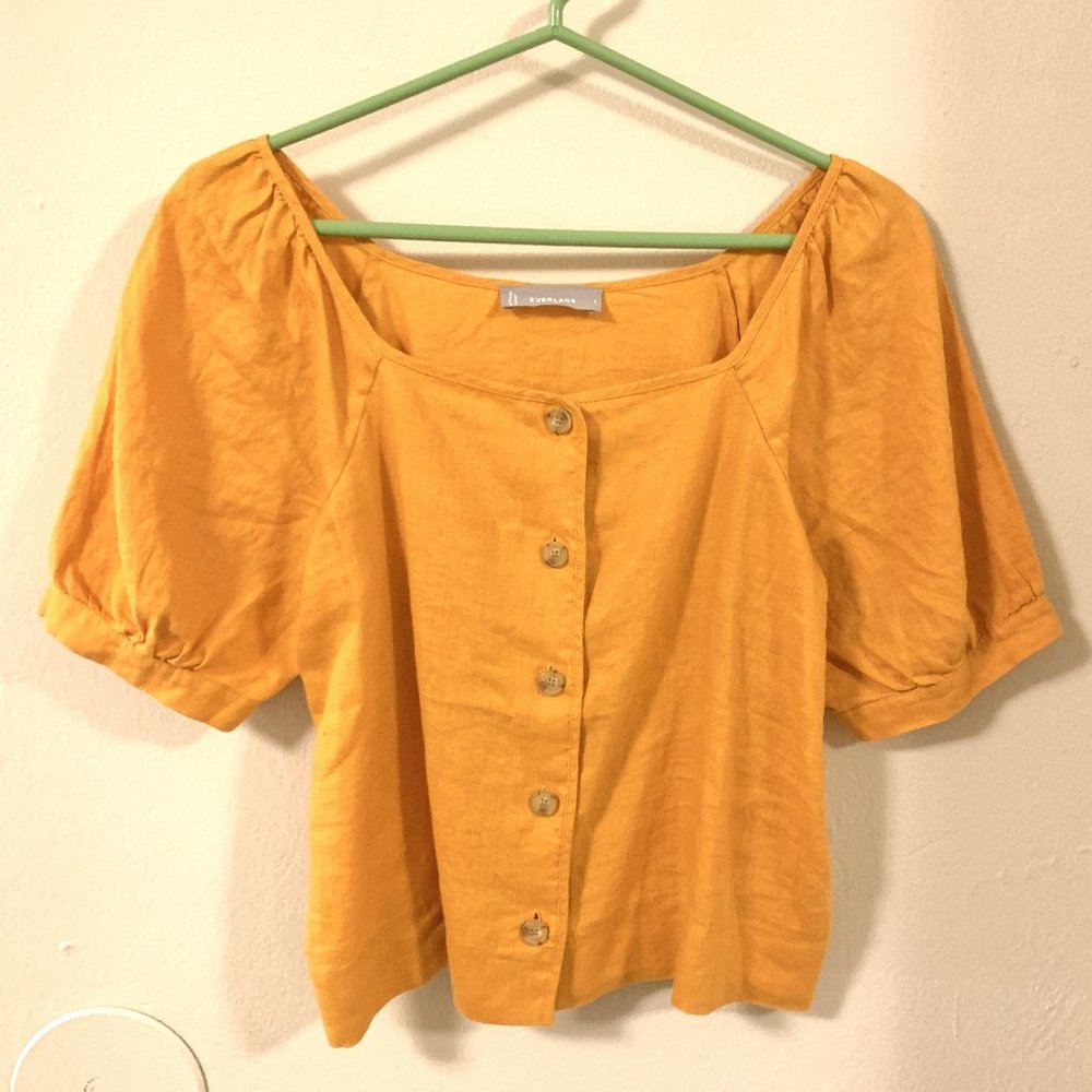 Everlane Linen Puff-Sleeve Top Sz 2